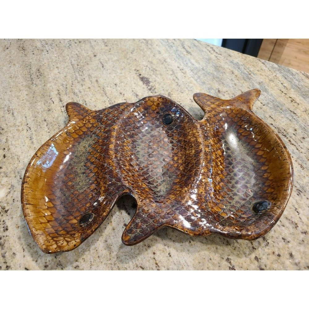 Glazed Stoneware Fish Platter Tray. Impressed JB. App 12" x 8.5 "